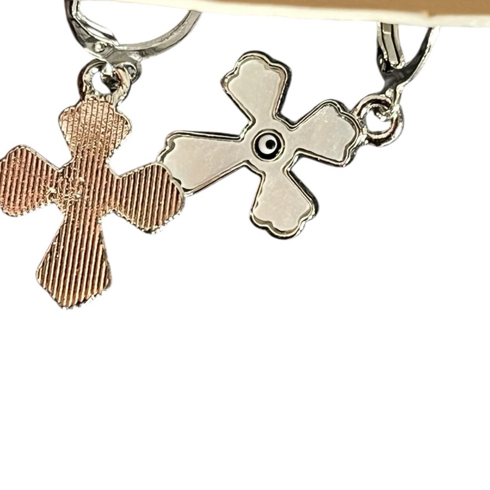 •White Cross Evil Eye 🧿 Dangle Earrings• - Picture 4 of 5